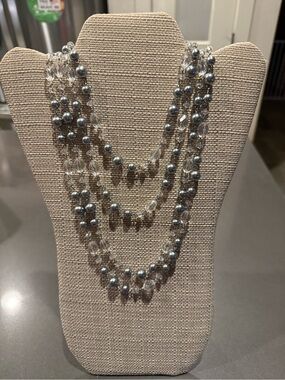 Layered Silver-Gray Pearl & Crystal Necklace
